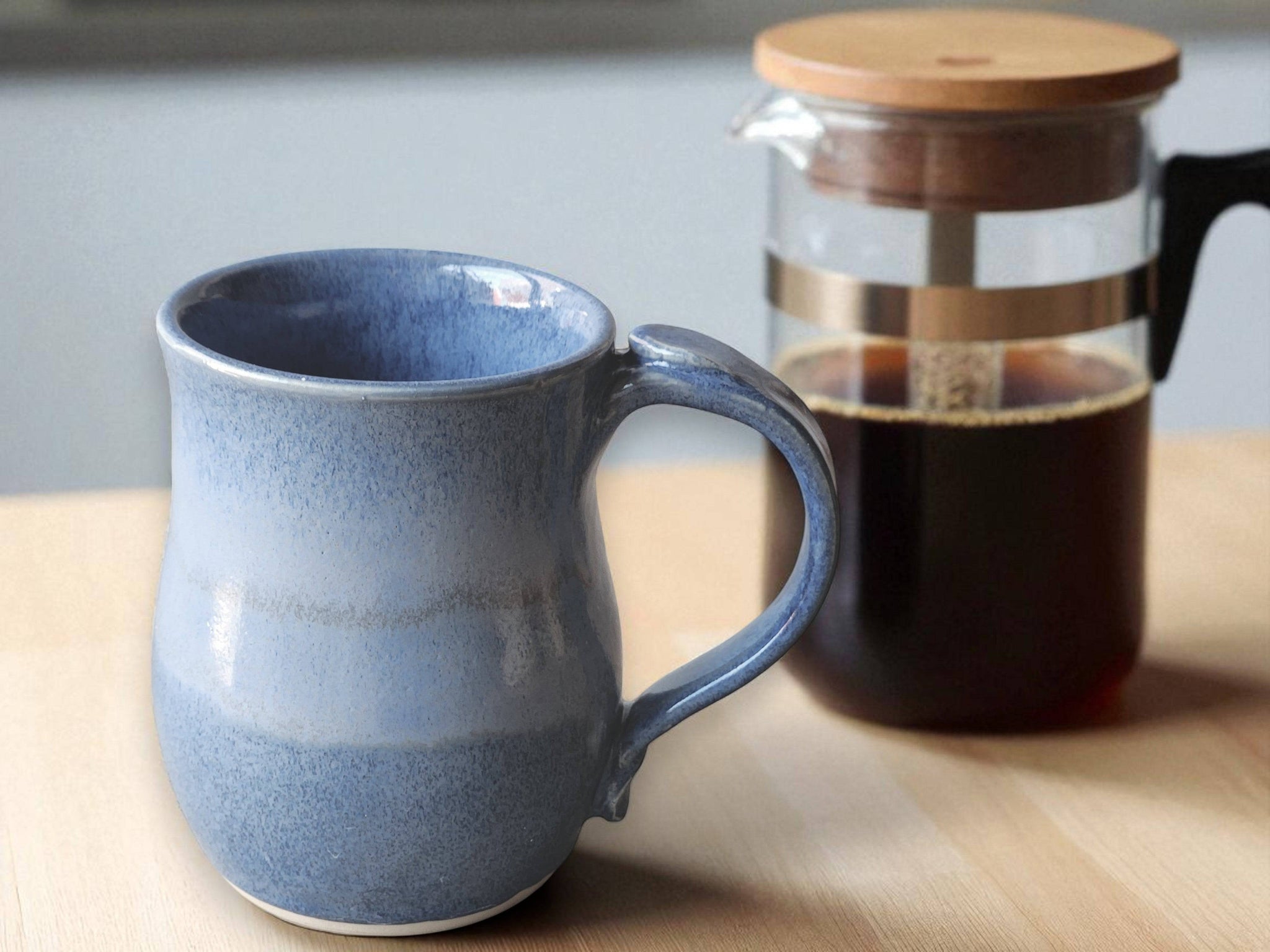 Handmade ceramic coffee mug blue glaze Australia