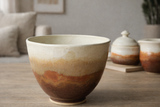 handmade pottery mixing bowl in speckled cream and red-brown