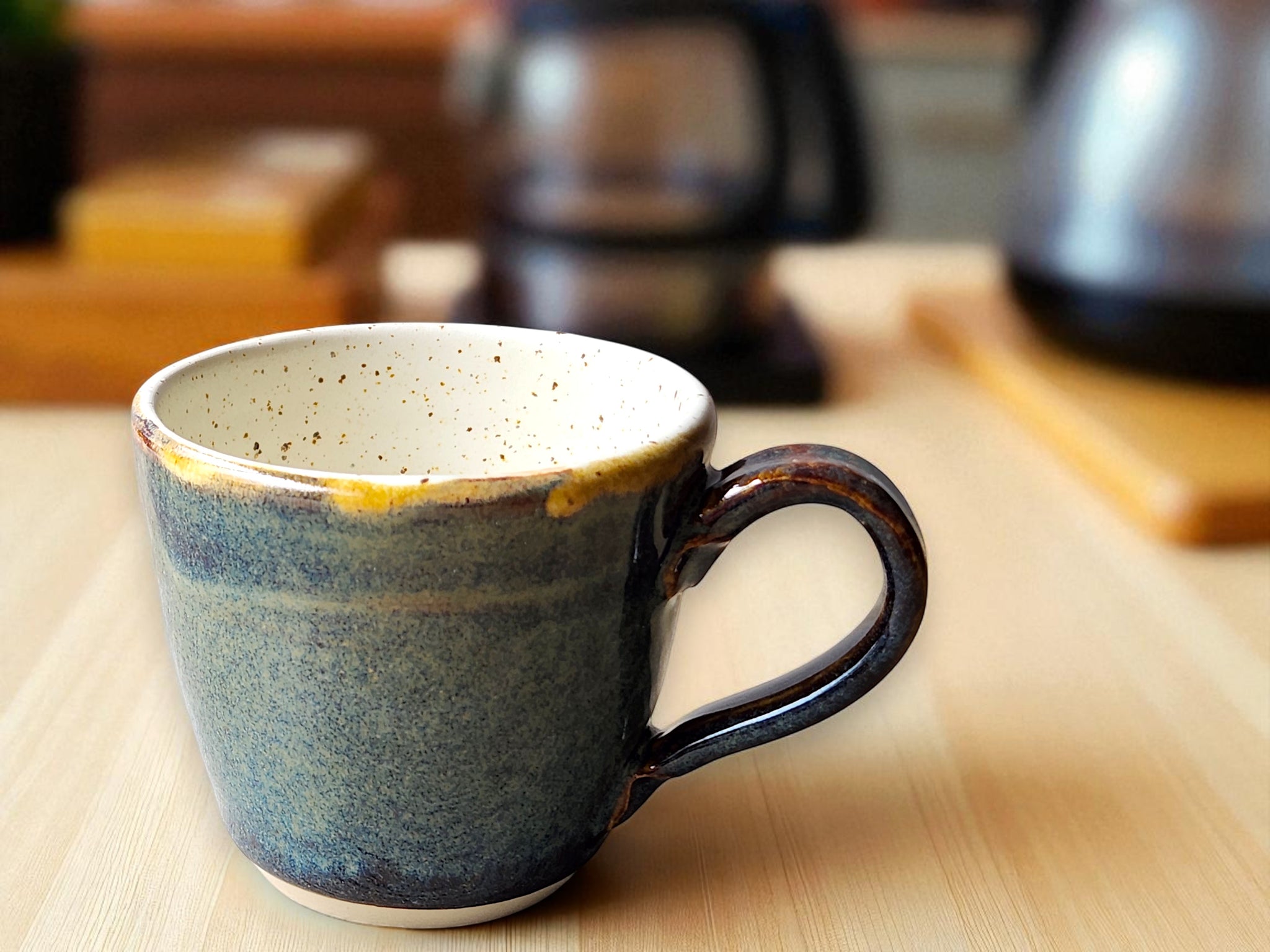 Handmade ceramic espresso cup blue glaze
