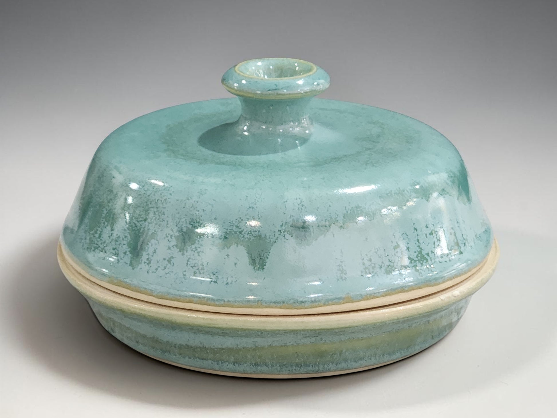 Handmade ceramic lidded serving bowl sage green pottery dish Melbourne Australia