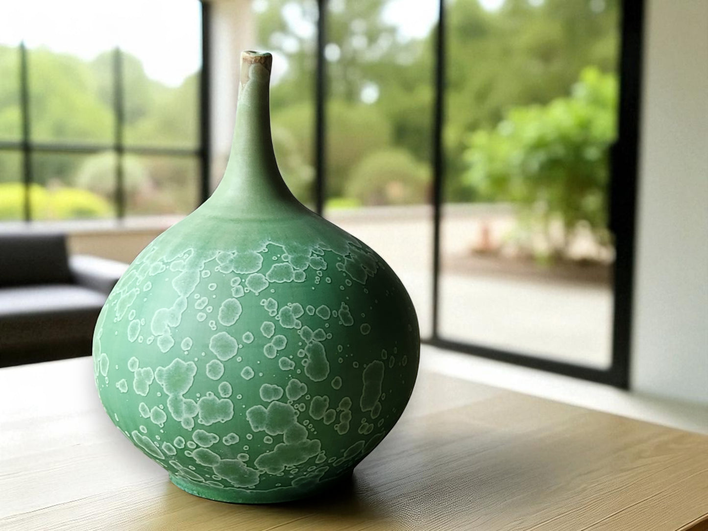 Handmade matte crystalline porcelain vase green