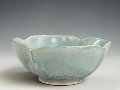 Handmade altered ceramic bowl in seafoam green glaze, crafted by Buxton Pottery in Melbourne Australia