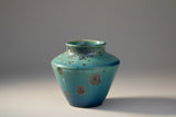 Mini ceramic bud vase galaxy glaze, angled view showing blue rim and crystal pattern