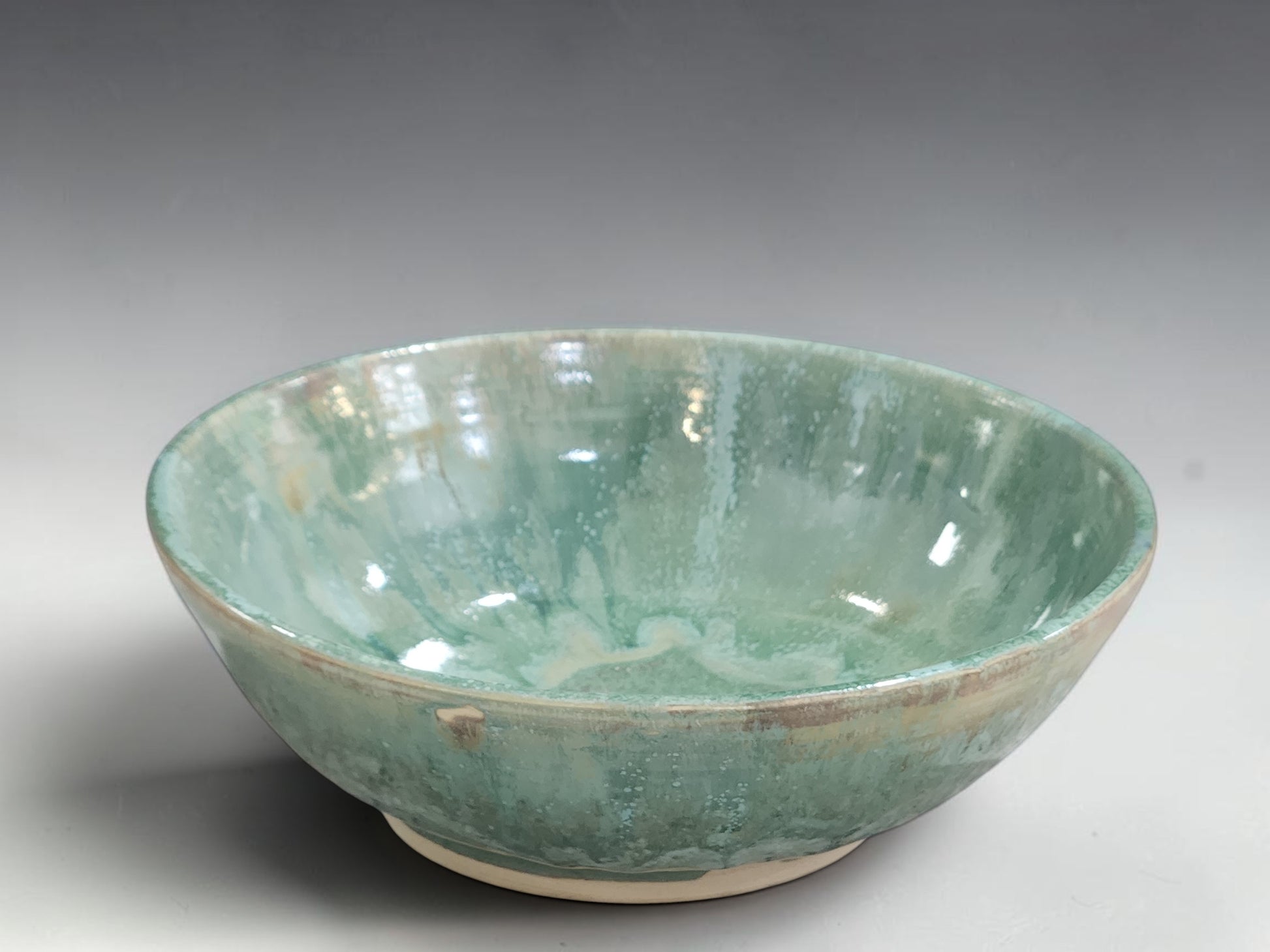 Handmade green mottled  ceramic serving bowl 20cm Australian stoneware