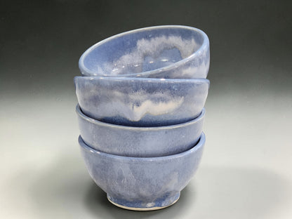 Handmade stoneware cereal bowl set in mottled blue glaze