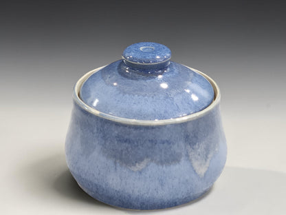 Blue lidded pottery bowl for sugar, sweetener or small kitchen storage