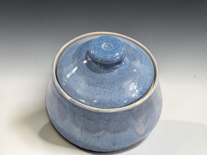 Handmade stoneware sugar bowl with matching lid in ocean blue glaze