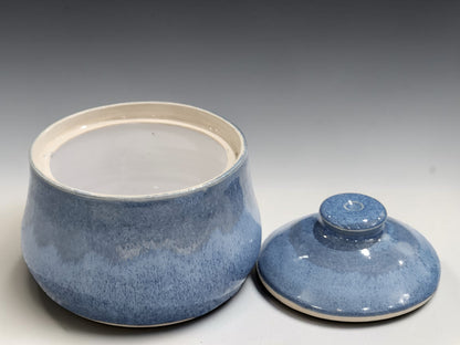 Stoneware sugar bowl in soft blue glaze for serving sugar or sweet treats