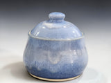 Wheel-thrown blue pottery sugar bowl with lid handmade in Australia