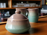 Handmade pottery Sugar Bowl with Lid – Oatmeal Brown & Spearmint Green Glaze - Buxton Pottery