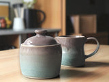 Handmade ceramic storage jar with lid – brown and green glaze