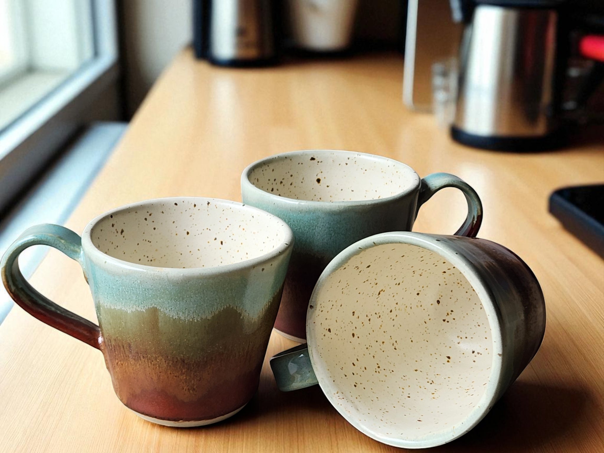 Handmade pottery espresso cup green and brown