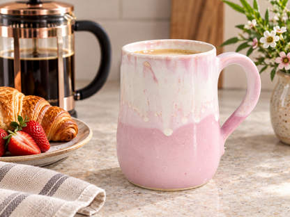 Handmade pink ceramic mug 400ml, pottery second by Buxton Pottery Melbourne Australia