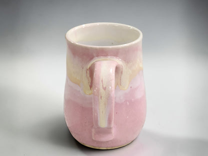 Pink and cream handmade pottery mug for coffee or tea, made in Melbourne Australia