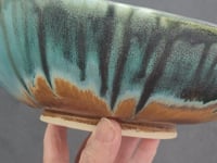 Handmade Ceramic Serving Bowl – Large Altered Pottery Display Piece – Green, Brown & Turquoise Glaze