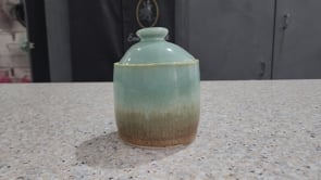 Handmade Ceramic Jar: Brown & Spearmint Green mottled 2 cup capacity Pottery, Food-Safe Stoneware