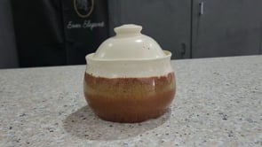 Handmade Ceramic Sugar Bowl with Lid – Speckled Cream & Red-Brown Glaze