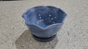 Handmade Ceramic Berry Bowl with Saucer – Blue Colander Bowl for Strawberries, Pottery Kitchenware Australia