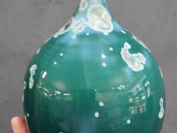 Teal Green Crystalline Glazed Decorative Vase – Handmade Ceramic, 19.5 cm