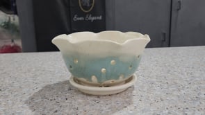 Handmade Pottery Berry Bowl with Saucer – Cream Speckle & Spearmint Glaze – Melbourne Made