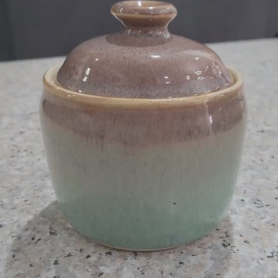 Handmade Ceramic Storage Jar with Lid – Brown & Spearmint Green – Melbourne Pottery