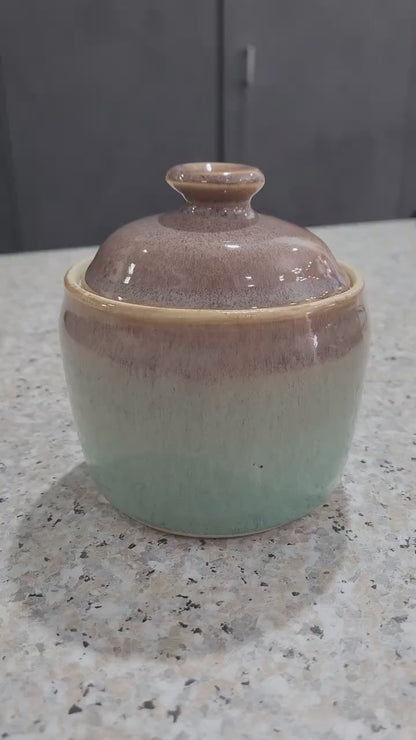 Handmade Ceramic Storage Jar with Lid – Brown & Spearmint Green – Melbourne Pottery