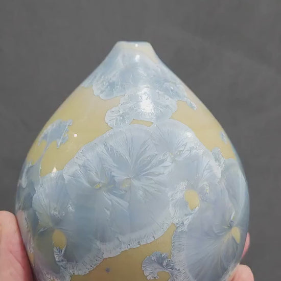 Handmade Matte Crystalline Vase – Blue Crystals on Sage Green | Ceramic Bud Vase Made in Melbourne