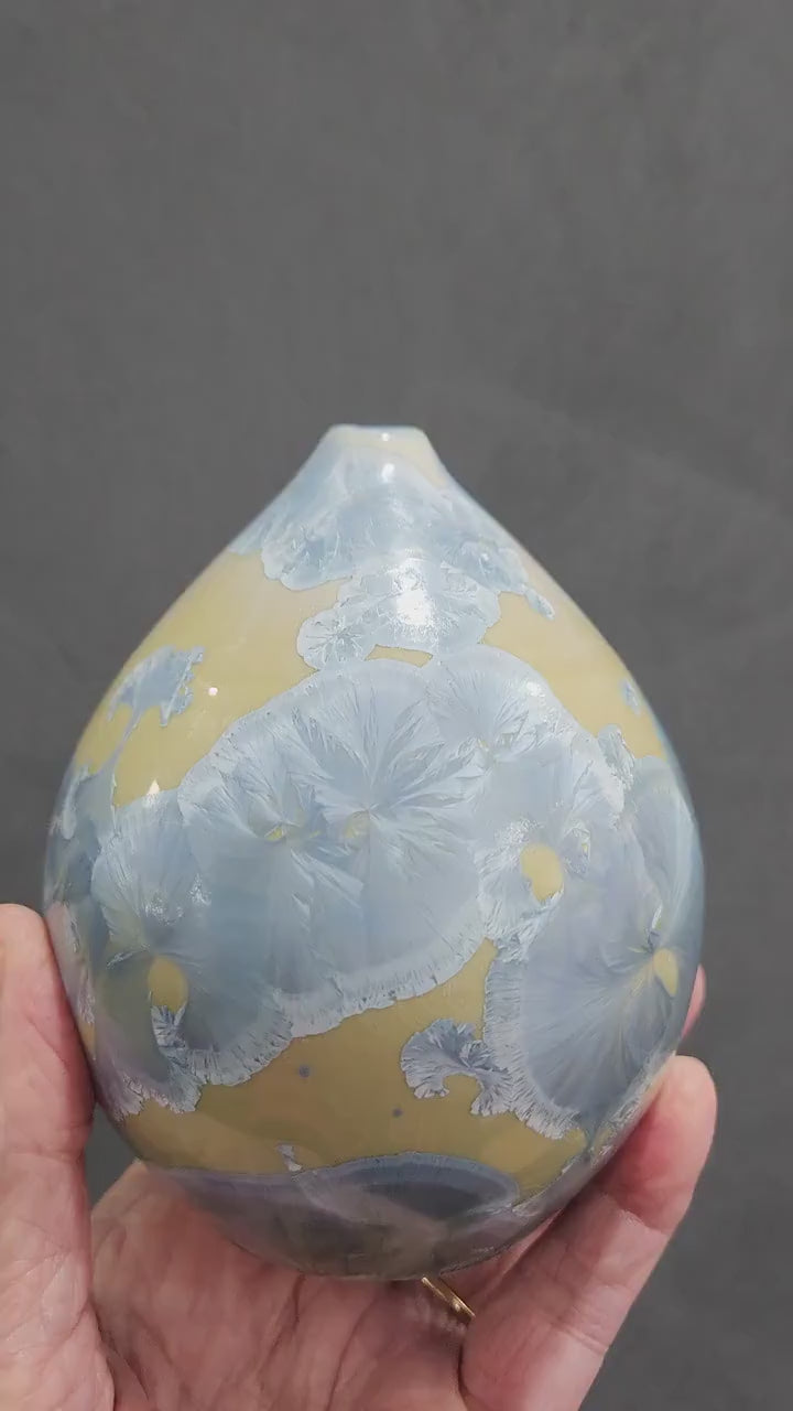 Handmade Matte Crystalline Vase – Blue Crystals on Sage Green | Ceramic Bud Vase Made in Melbourne