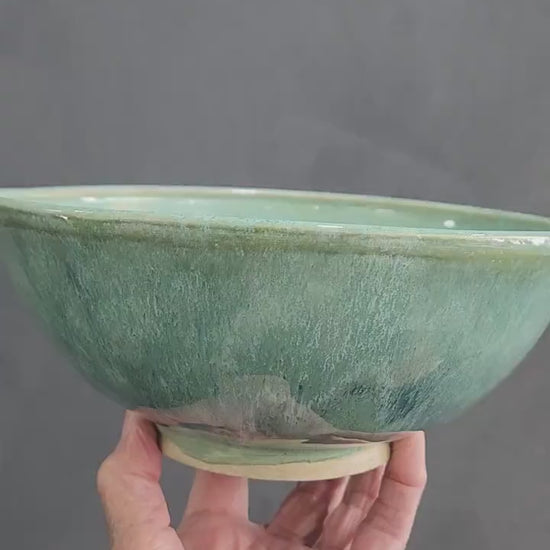 Handmade pottery serving bowl- greens - Large salad bowl - Medium size Fruit bowl - Unique display bowl