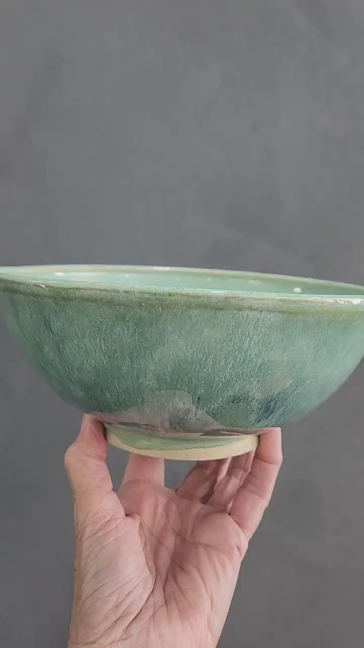 Handmade pottery serving bowl- greens - Large salad bowl - Medium size Fruit bowl - Unique display bowl