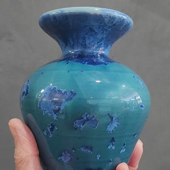 Unique Handmade porcelain Ceramic vase - Crystalline pottery small vase made in Australia -blue on blue