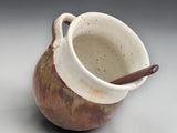 Small handmade salt pig with speckled glaze detail