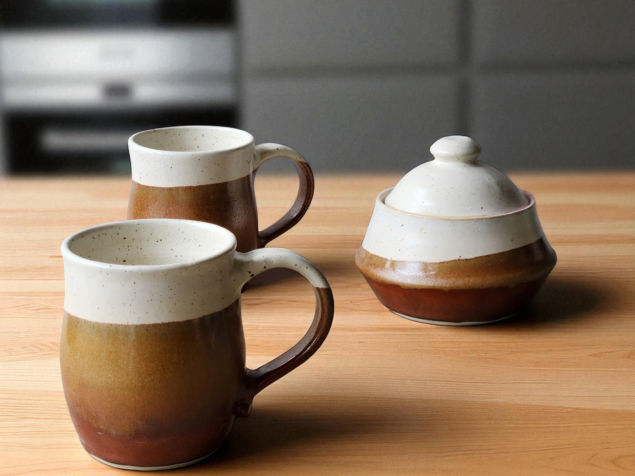 Handmade Ceramic Mug – Large 350–400ml Coffee Cup – Red Brown & Cream Glaze - Buxton Pottery