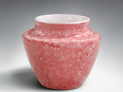 Red and white crystalline porcelain squat vase handmade by Buxton Pottery