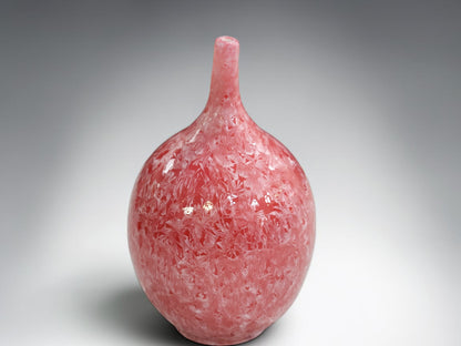 Handmade Australian crystalline pottery vase in red and white