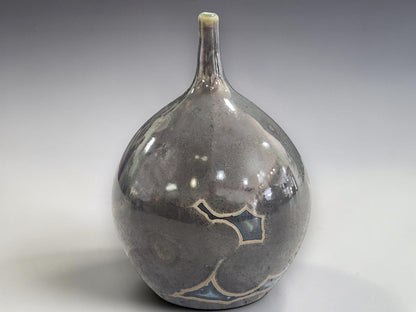 Unique crystal glaze pottery vase with rounded sculptural form