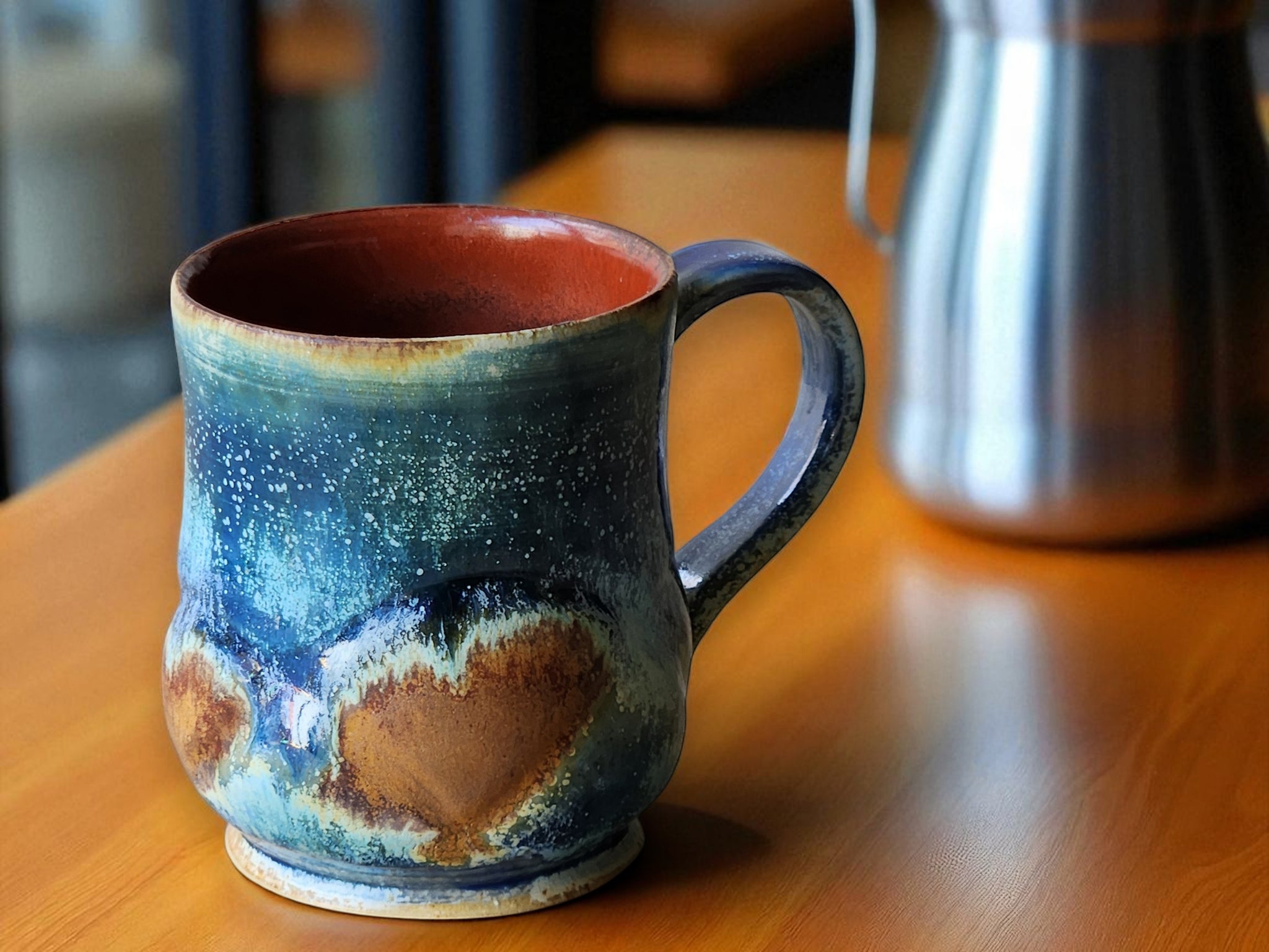 Desert Sky – Handmade rustic ceramic mug with layered glaze and ash glaze finish"