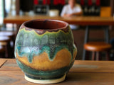 One-of-a-kind handmade yunomi ceramic tea cup with rustic glazes