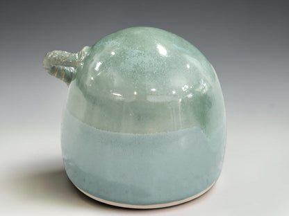 Australian handmade ceramic salt pig with soft green glaze and practical kitchen design