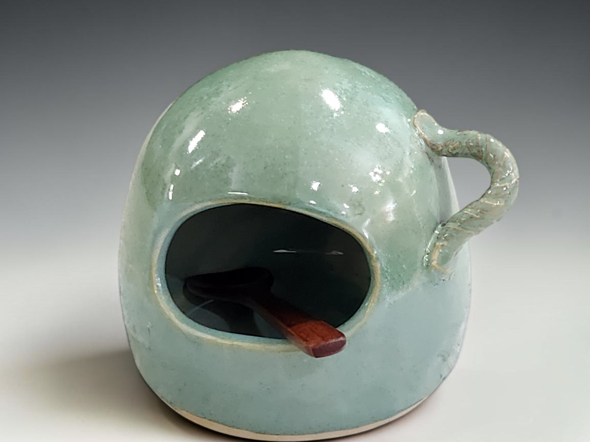 Ceramic salt pig handmade in Melbourne with food-safe glaze and natural handmade variation