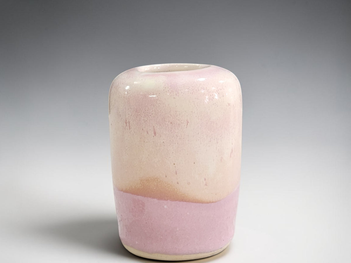 Handmade two-tone pink bud vase measuring 9.5 cm tall