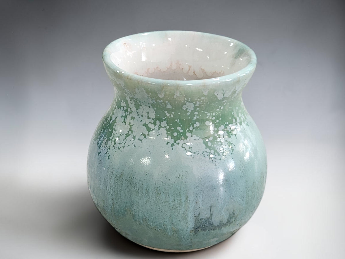 Australian handmade pottery vase with a rounded 8 cm belly