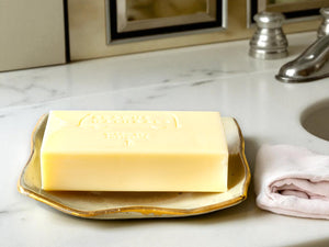 Handmade ceramic soap dish with gold edge from Melbourne