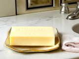 Handmade ceramic soap dish with gold edge from Melbourne