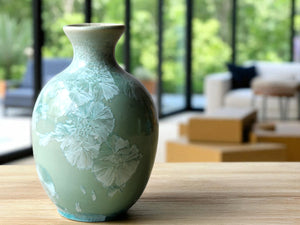 Handmade crystalline porcelain bud vase 13.5cm tall