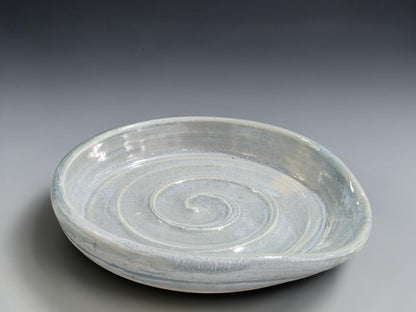 Handmade stoneware spoon rest with spiral design made by Buxton Pottery in Melbourne Australia