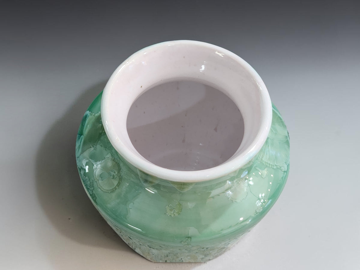 Decorative handmade ceramic vase with glossy crystalline glaze