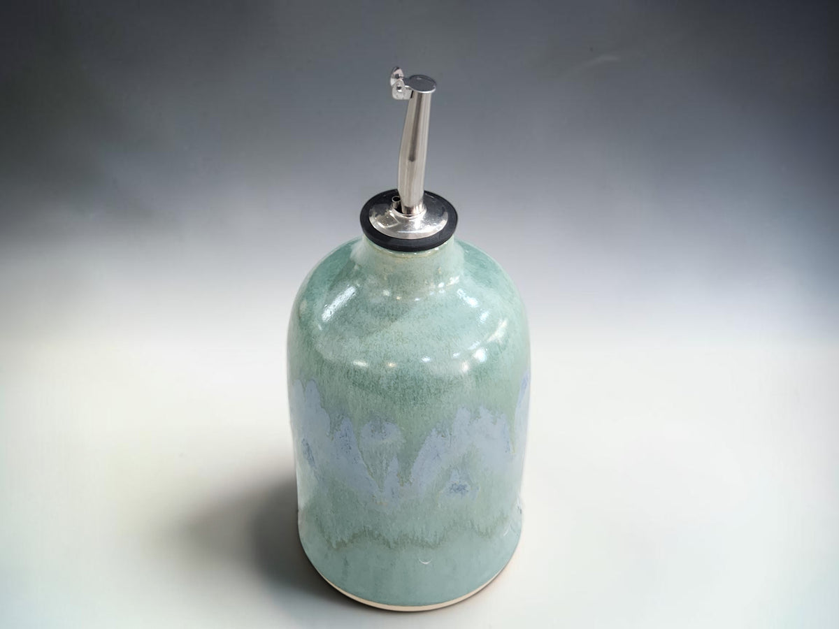 Australian handmade pottery oil bottle in sea-green glaze
