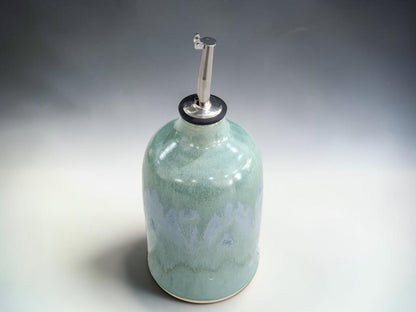Australian handmade pottery oil bottle in sea-green glaze