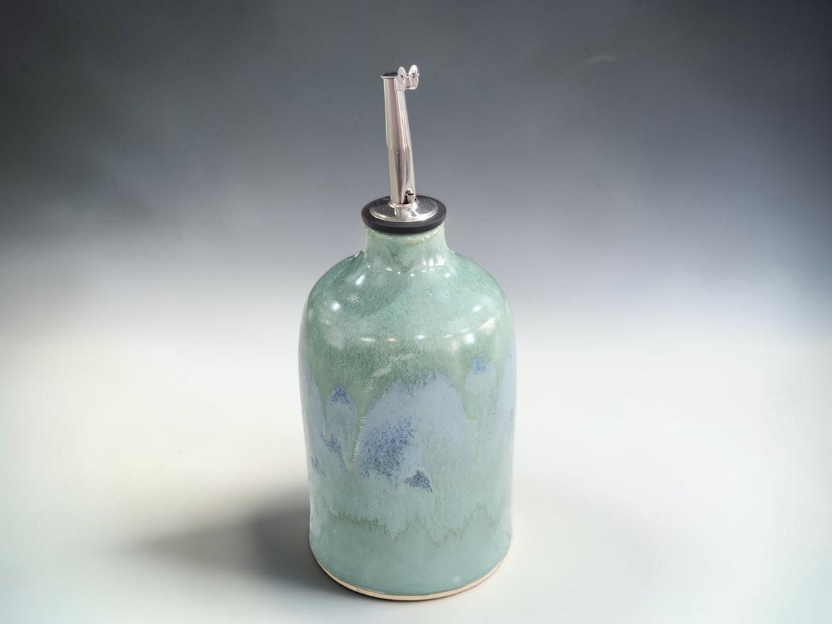 Unique 350 ml oil dispenser with blue-grey green glaze detail